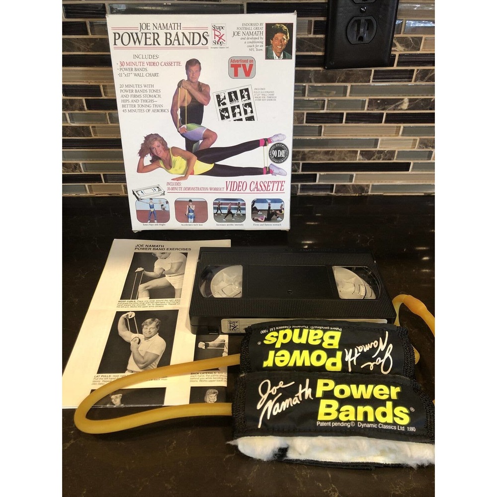 Vintage‎ 1990 Joe Namath Power Bands Workout Video & Widerstand Band Padded Cuff
